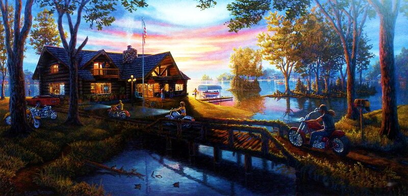 Motorcyclists at Lakeside Cabin