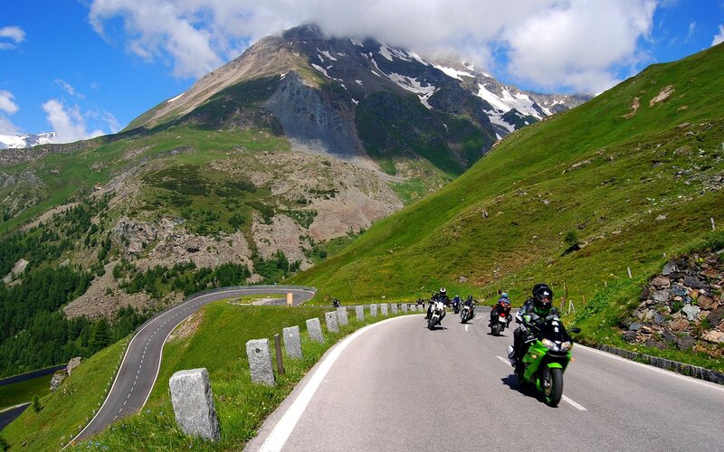 Motorcyclists on Mountain Road — Green
