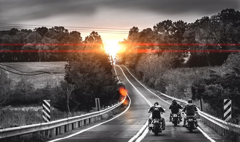 Motorcyclists on Road — Black, Dramatic