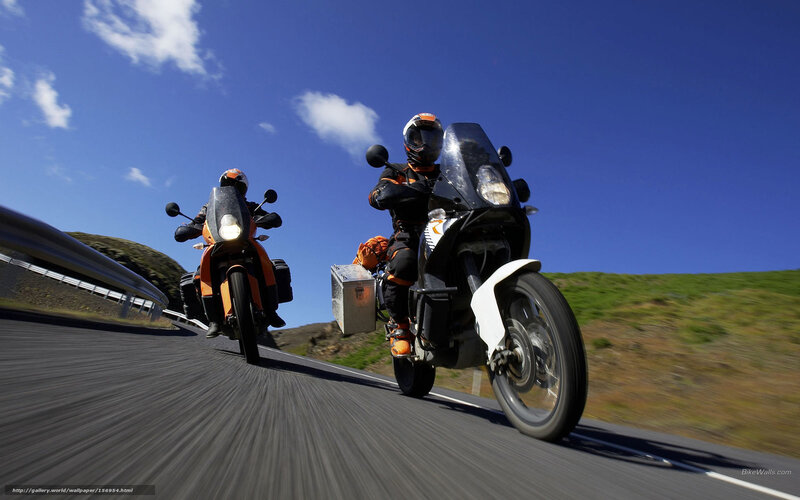 Motorcyclists on Road — Blue, Dynamic, Afternoon