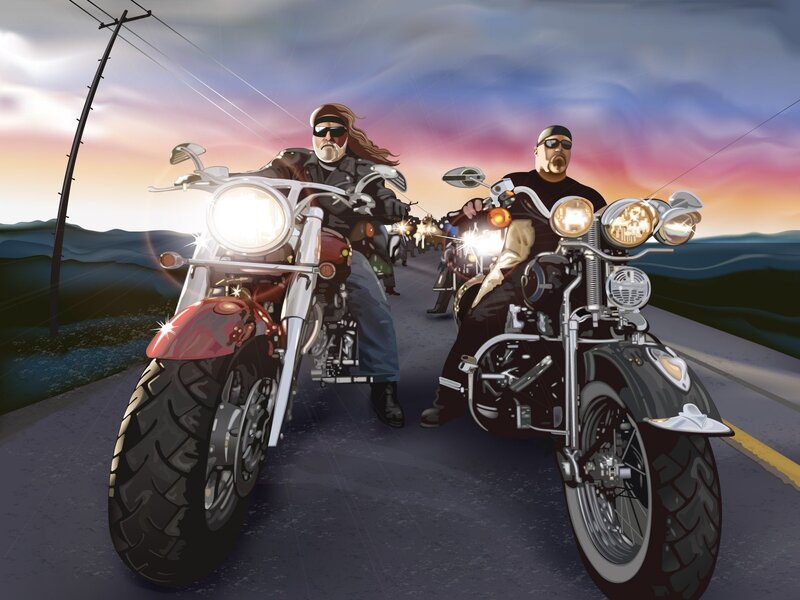 Motorcyclists on Road — Purple