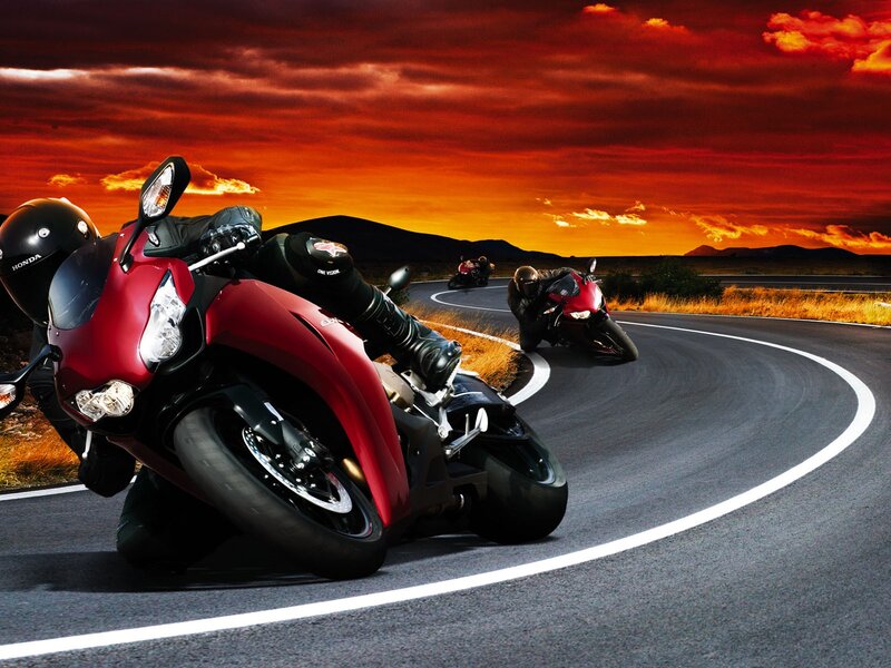 Motorcyclists on Road — Red, Dramatic