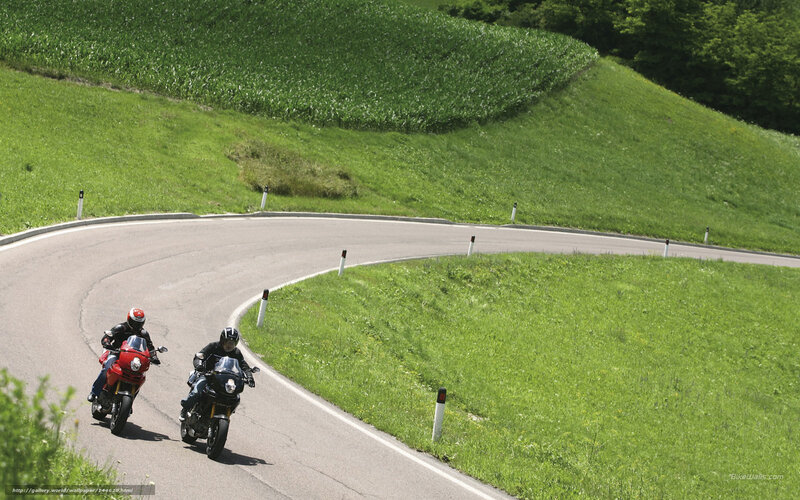 Motorcyclists on Winding Road — Green