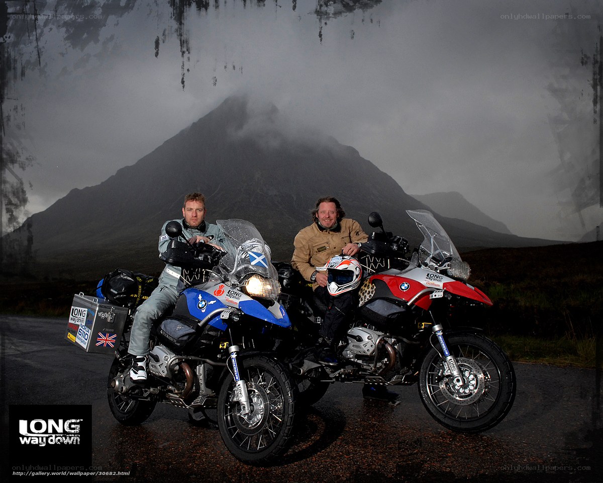 Motorcyclists with mountains