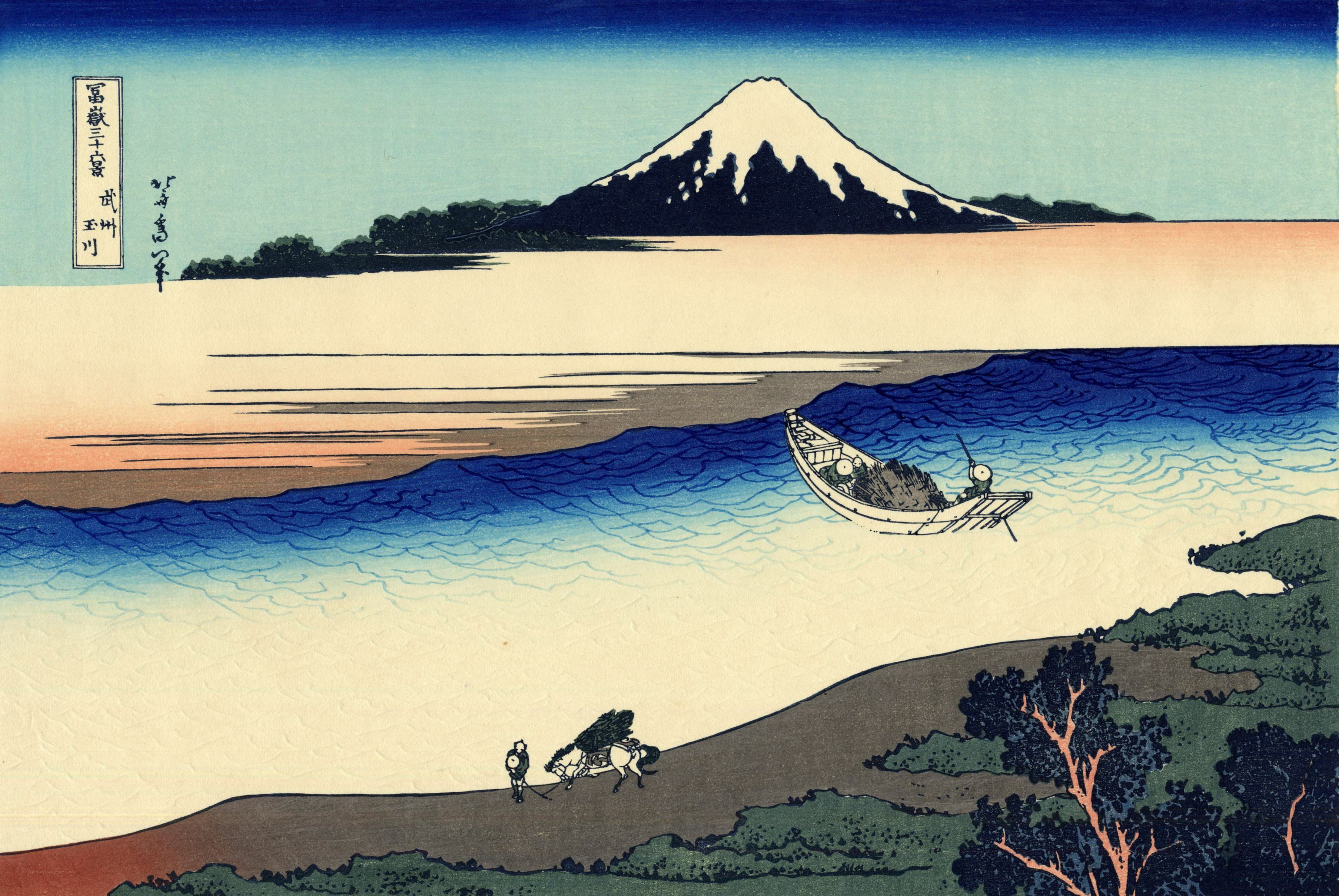 Mount Fuji and boat at dawn
