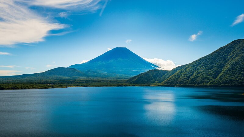 Mount Fuji and Lake — Blue, Serene, Afternoon