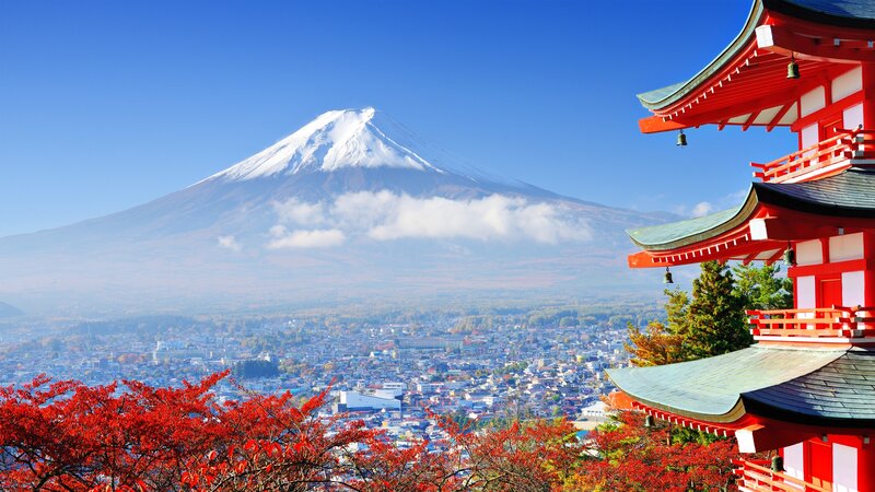 Mount Fuji and Pagoda — Red