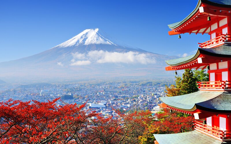Mount Fuji and Temple — Red