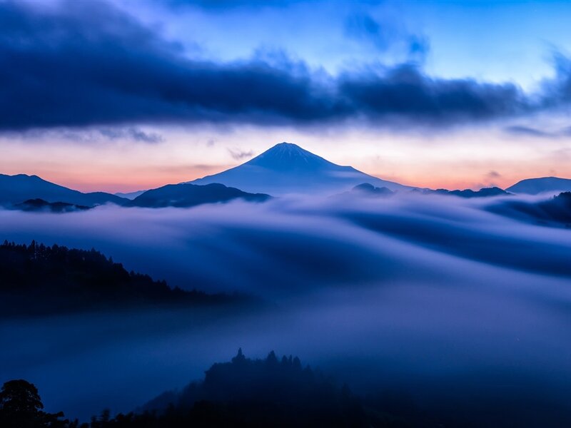 Mount Fuji at Dawn — Blue, Serene, Sunrise