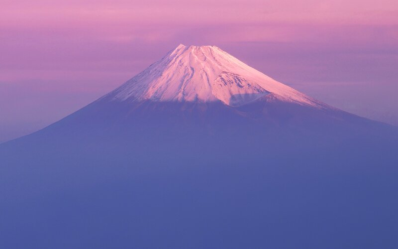 Mount Fuji at Dawn — Purple, Serene, Sunrise, Photograph, Snow