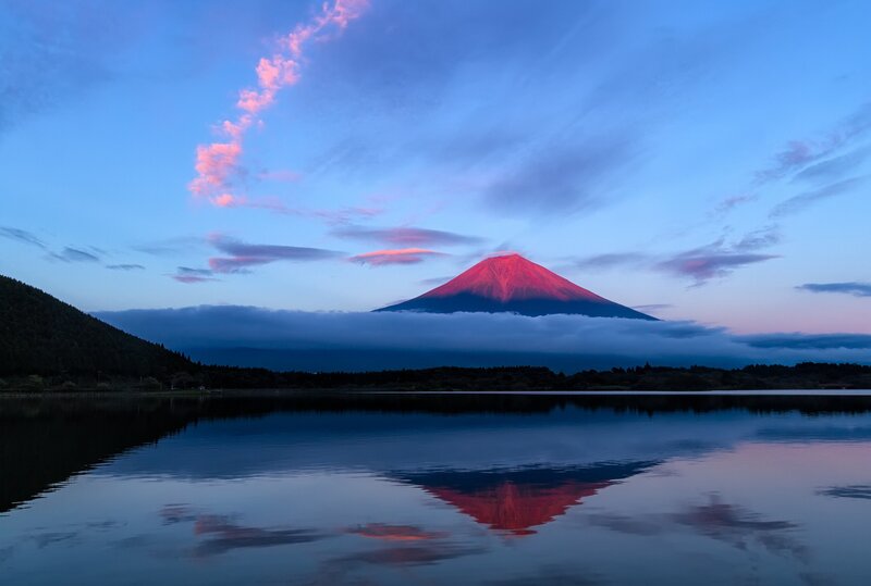 Mount Fuji at dawn with reflection