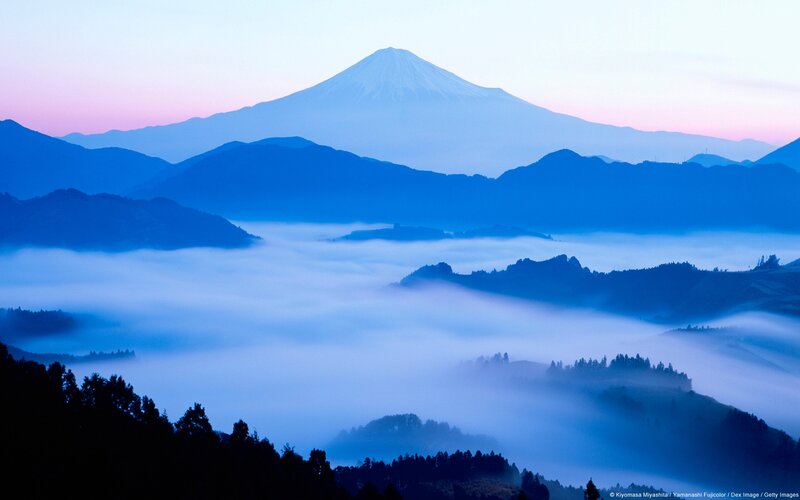 Mount Fuji at dawn with sea of clouds