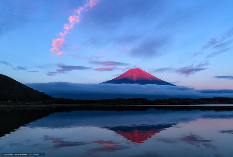 Mount Fuji at Dusk — Blue, Serene, Photograph, Mountain