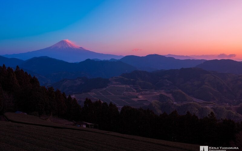 Mount Fuji at Dusk — Blue, Serene, Sunset, Photograph