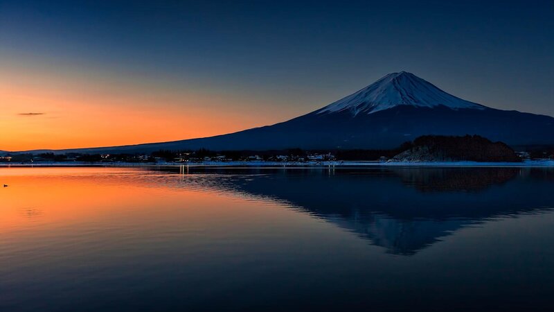 Mount Fuji at Dusk — Orange, Serene