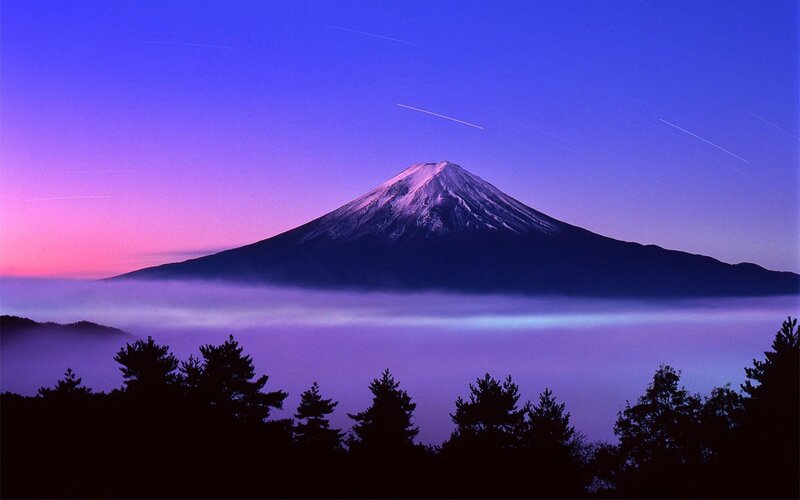 Mount Fuji at Dusk — Purple, Serene, Photograph, Mountain