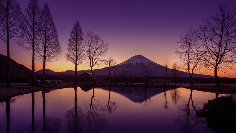 Mount Fuji at Dusk — Purple, Serene, Sunset, Photograph, Mountain