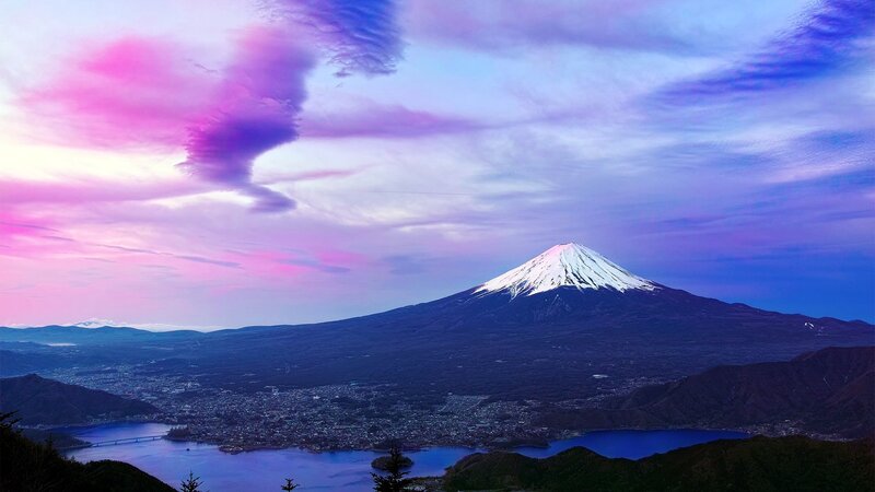 Mount Fuji at Dusk — Purple, Serene, Sunset, Photograph, Snow-capped Peak