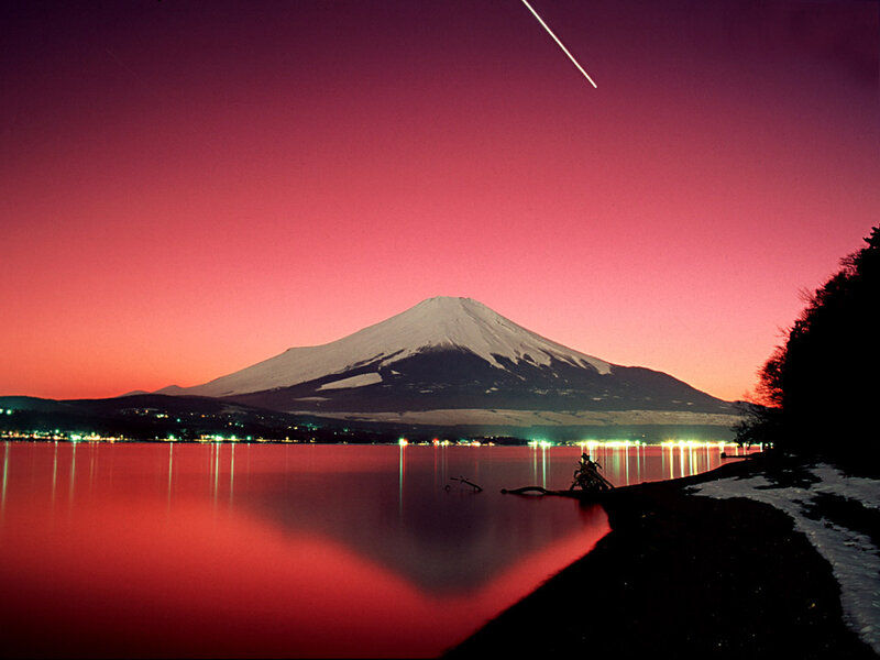 Mount Fuji at Dusk — Red, Serene, Night