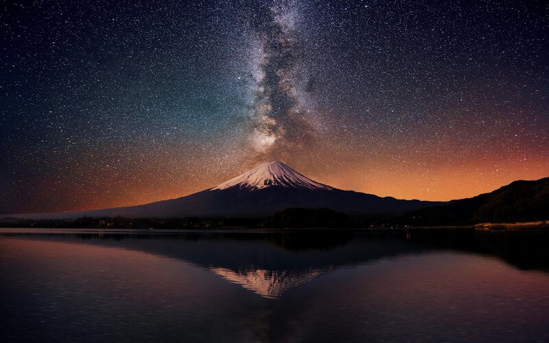 Mount Fuji at Night — Black, Serene, Photograph