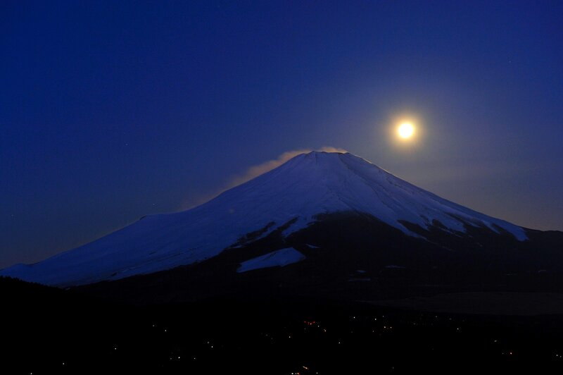 Mount Fuji at Night — Blue, Serene, Photograph