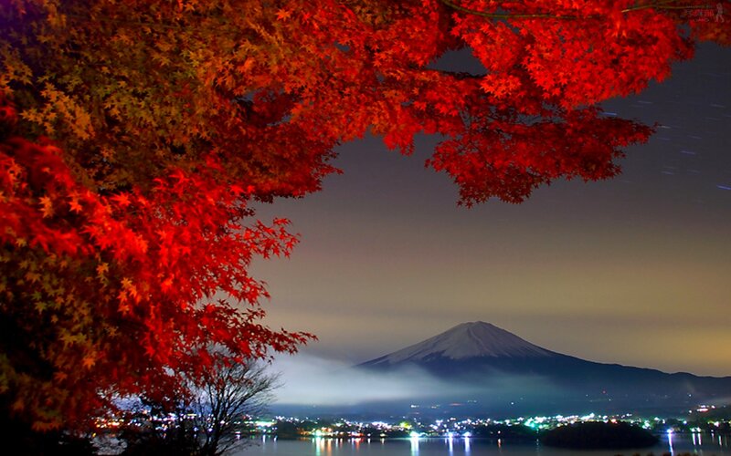 Mount Fuji at Night — Red