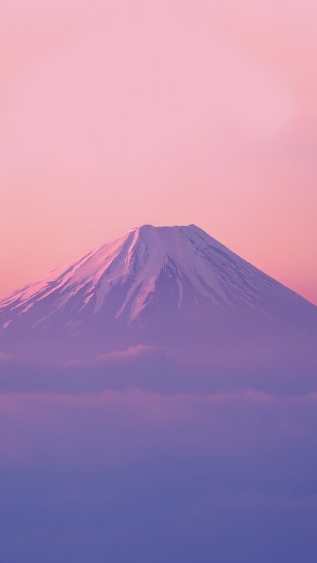Mount Fuji at Sunrise — Pink, Serene, Photograph, Snow
