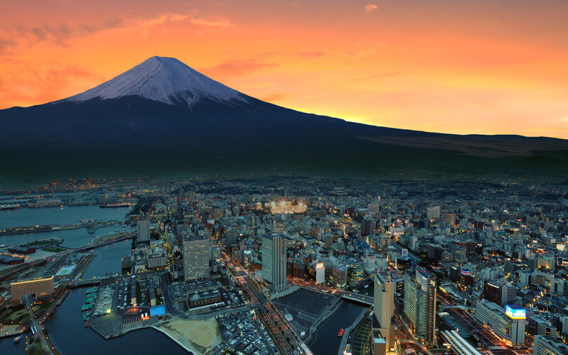 Mount Fuji at Sunset — Orange, Dramatic, Photograph