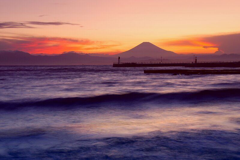 Mount Fuji at Sunset — Orange, Serene, Photograph