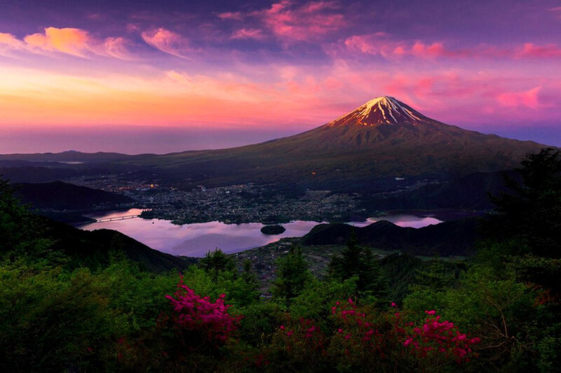 Mount Fuji at Sunset — Purple, Dramatic