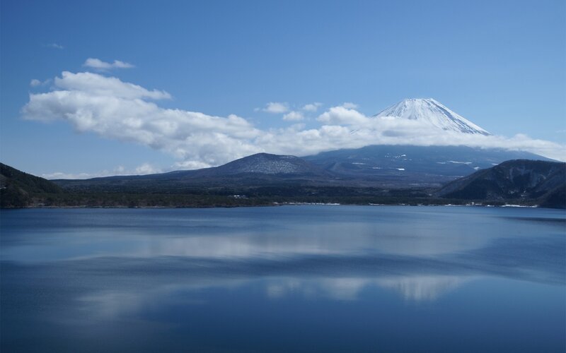 Mount Fuji from a Lake — Blue, Serene, Afternoon