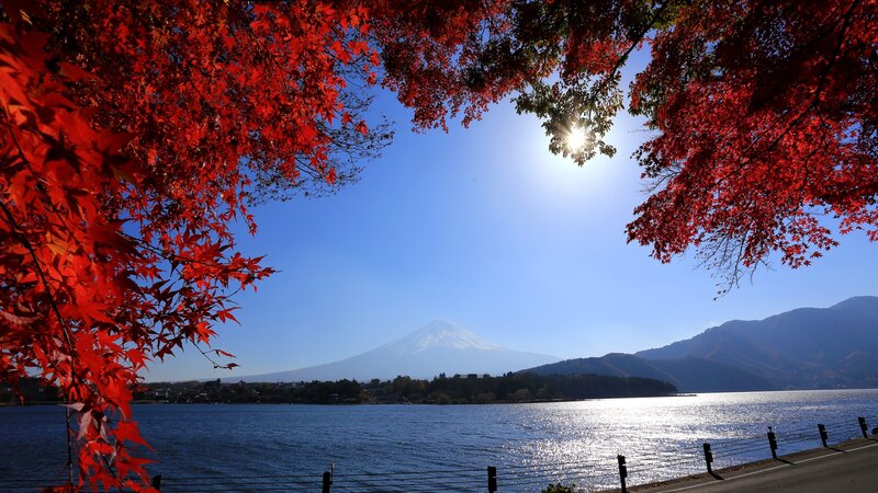 Mount Fuji from Lake — Red