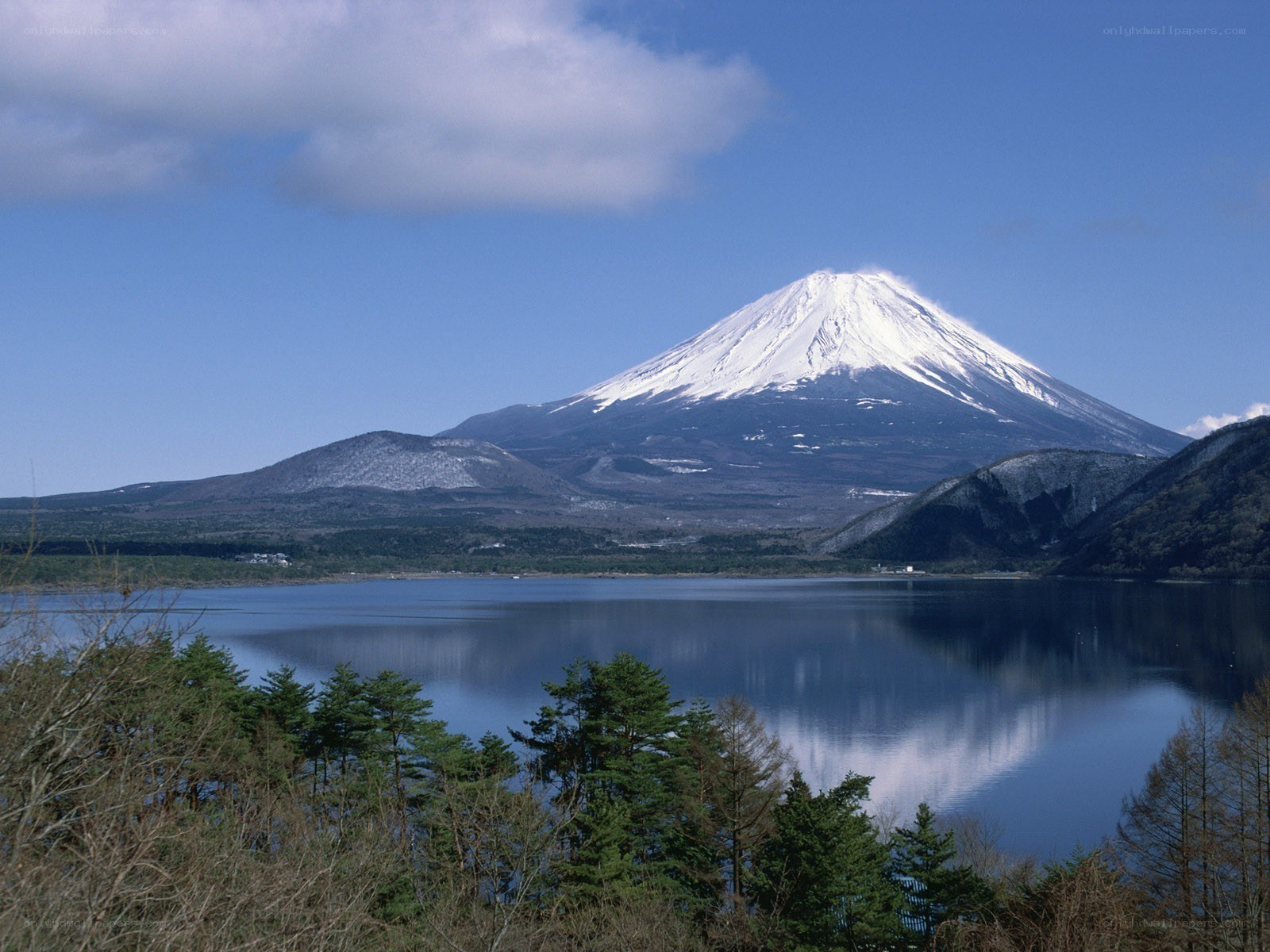Mount Fuji reflected in a lake