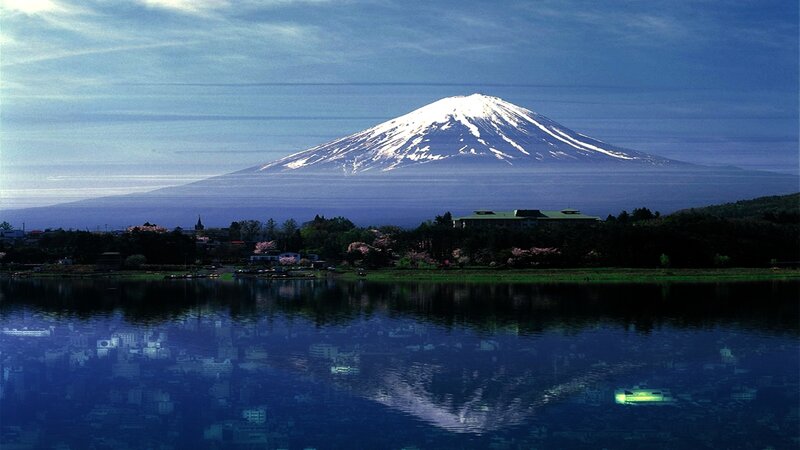 Mount Fuji reflected in a lake