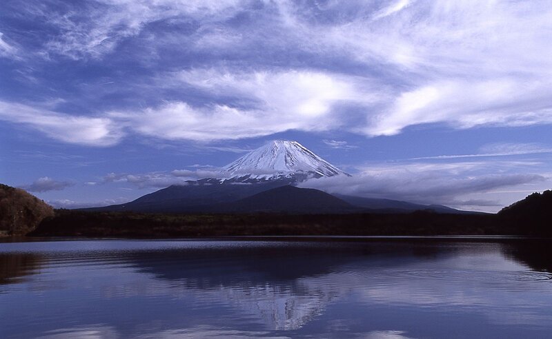 Mount Fuji Snow-capped — Blue, Serene, Morning, Photograph, Lake