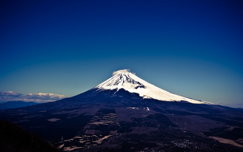 Mount Fuji Snow-capped — Blue, Serene, Morning, Photograph, Snow, Clouds, Mountain