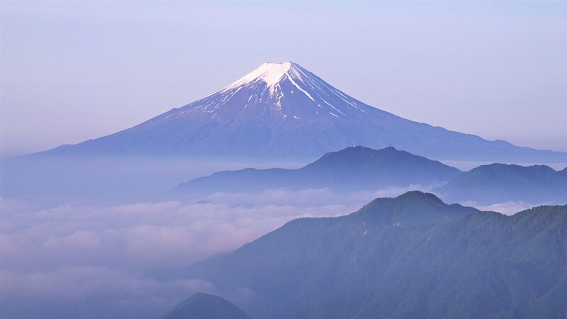 Mount Fuji Snow-capped — Blue, Serene, Morning