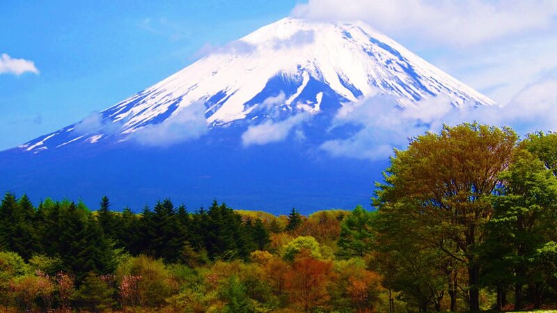 Mount Fuji Snow-capped — Blue, Serene, Spring, Photograph