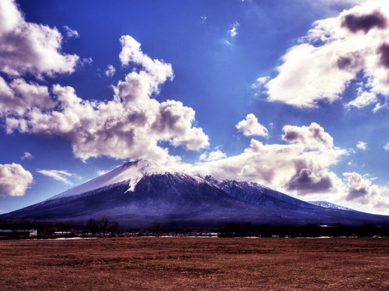 Mount Fuji under a cloudy sky
