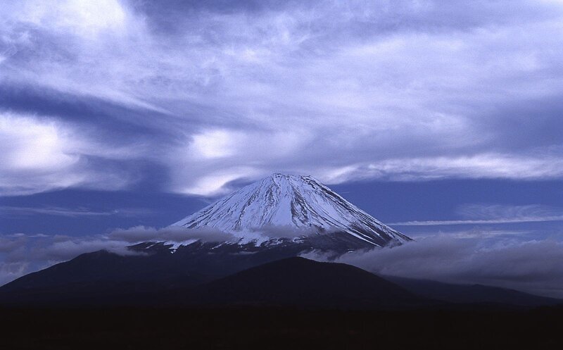 Mount Fuji under cloudy sky