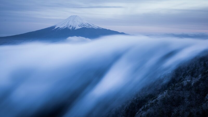 Mount Fuji with Clouds — Blue