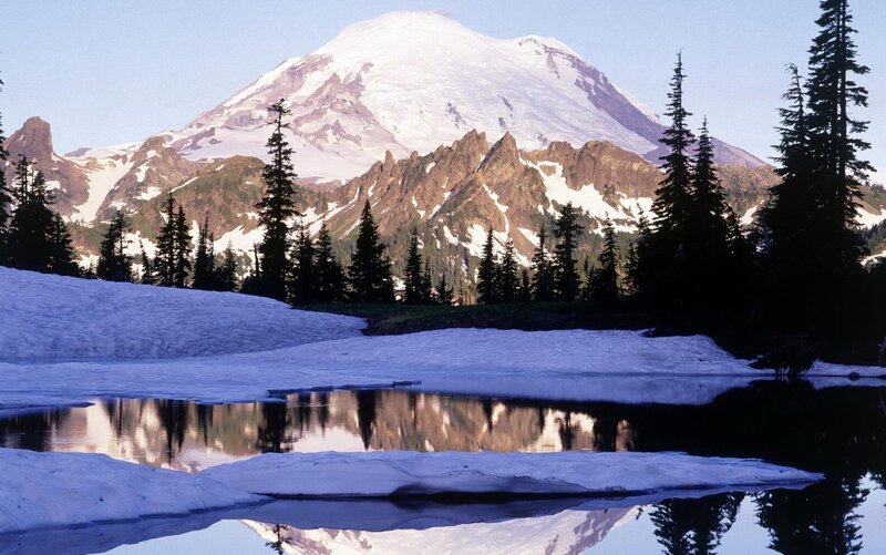 Mount Rainier reflected in a lake