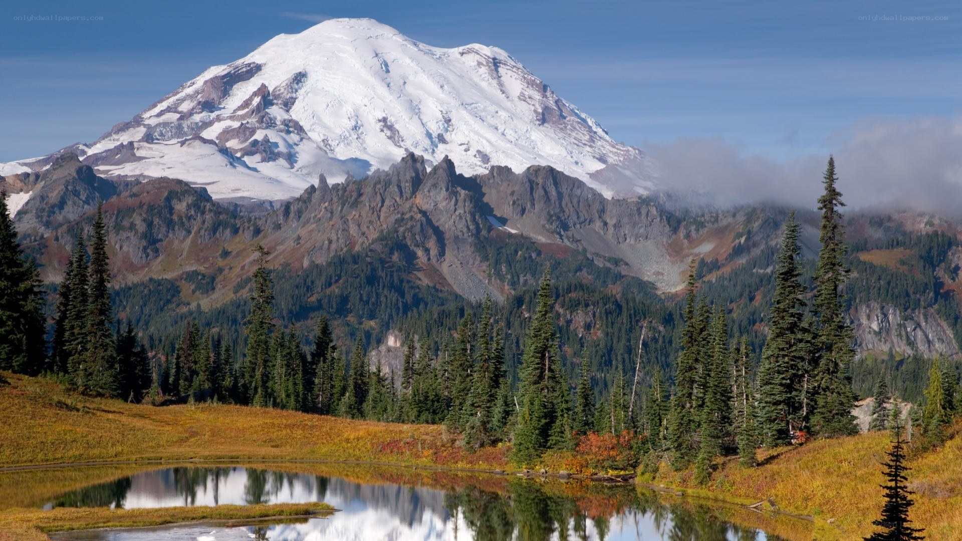 Mount Rainier reflected in a lake