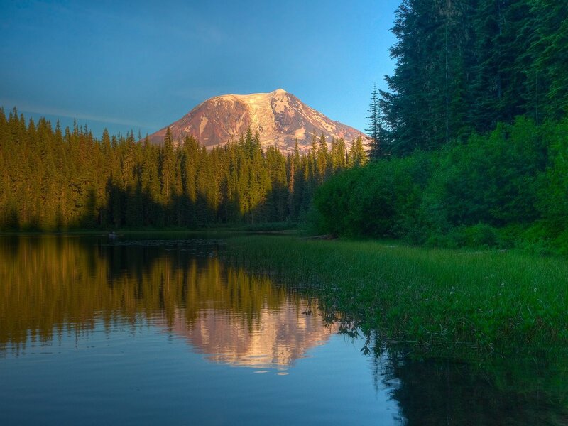 Mount Rainier reflected in a lake