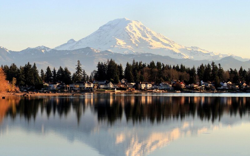 Mount Rainier Reflection — Blue, Serene
