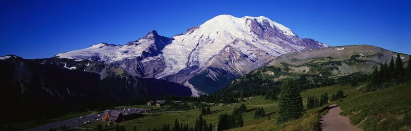 Mount Rainier Snow-capped — Blue, Serene, Afternoon, Photograph