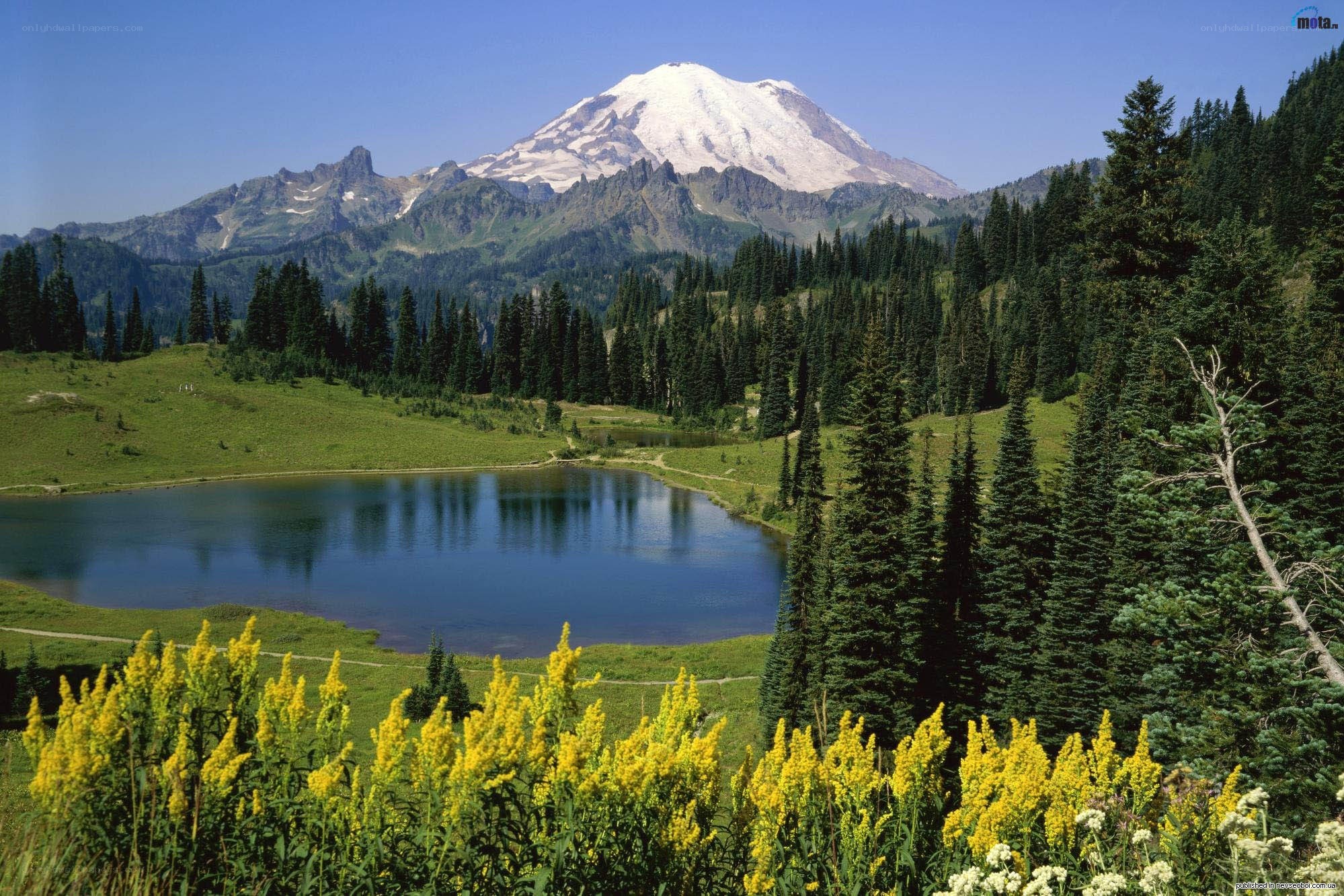 Mount Rainier with alpine lake