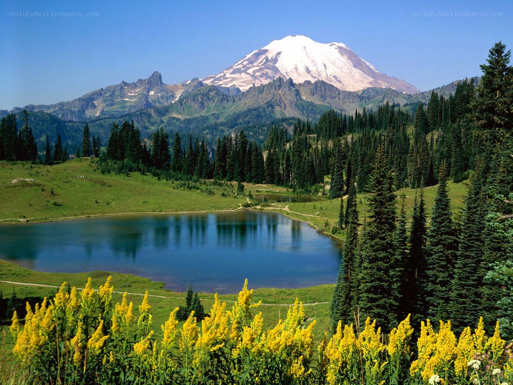Mount Rainier with alpine lake