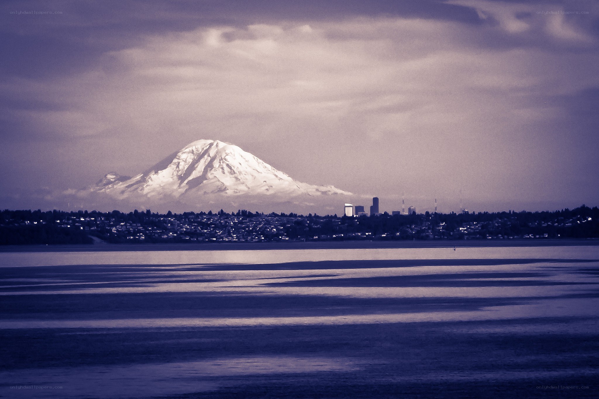 Mount Rainier with city skyline