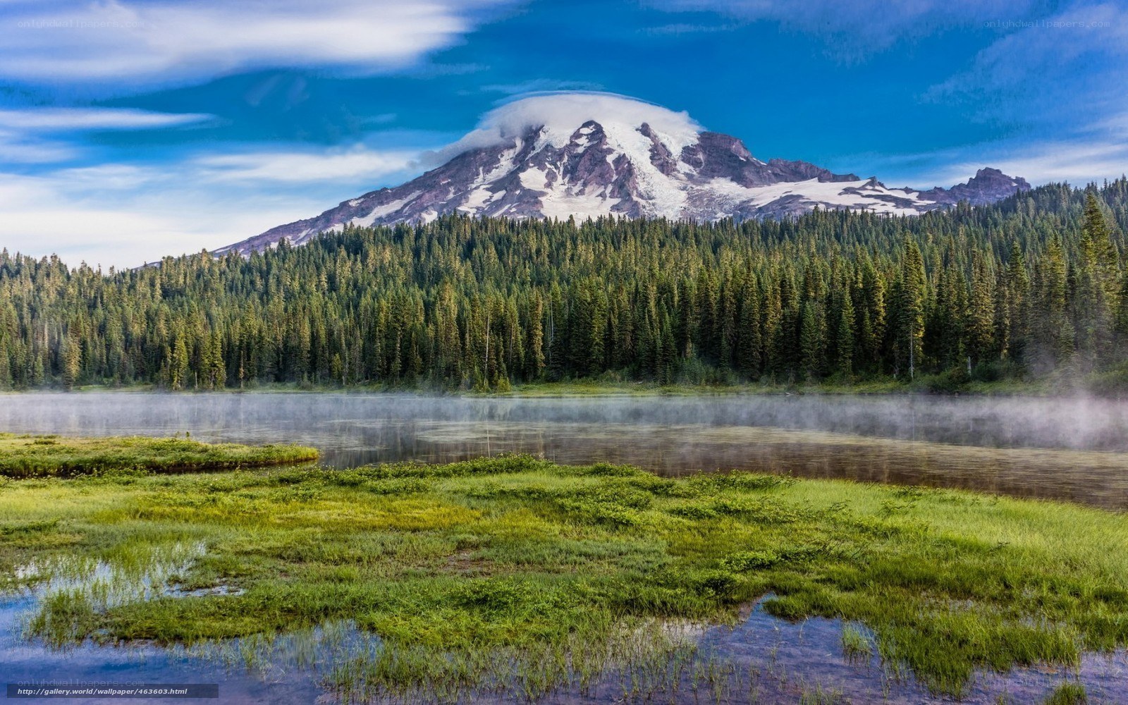 Mount Rainier with misty lake